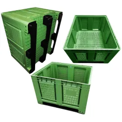 SKRZYNIOPALETA 1200x1000x790mm AŻUROWA 3 PŁOZY ZIELONA